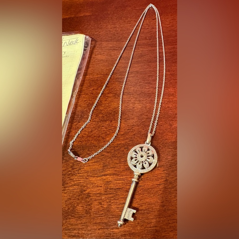 Intricate Silver Key Pendant Necklace